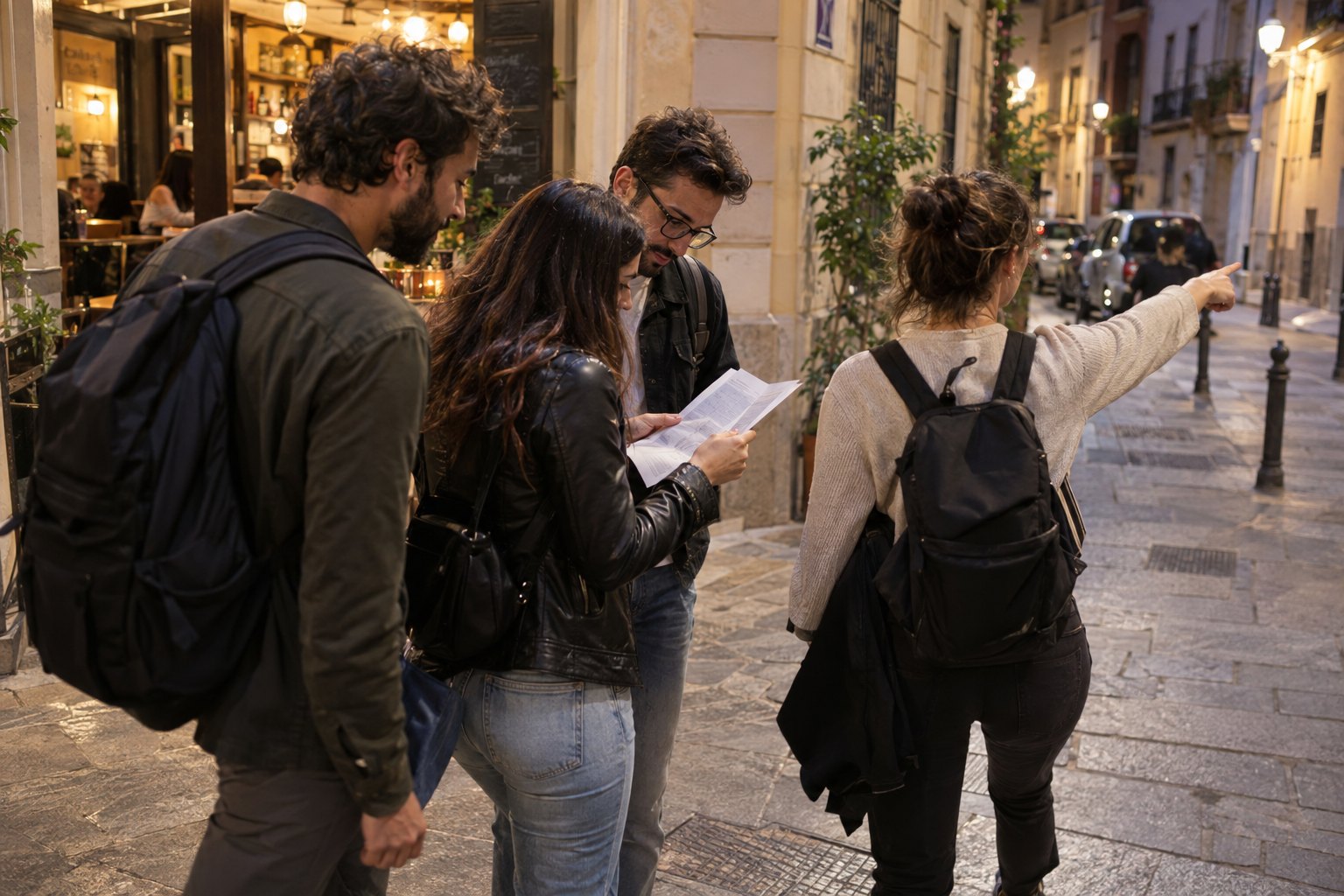 Squadra adulta interpreta un indizio durante una Mystery Hunt urbana serale